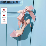 CHARLES&KEITH一字带缎面蝴蝶结绑带高跟凉鞋子女鞋生日礼物送女友CK1-61720177 粉红色Pink 36