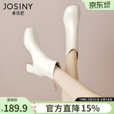 卓诗尼短靴女粗跟2025年新款春秋单靴时尚瘦瘦马丁靴冬季加绒高跟女靴子 米白色-绒里 37