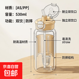 春季高颜值塑料水杯防摔耐高温吸管杯子双饮大容量学生男女 黄色 530ml 1个