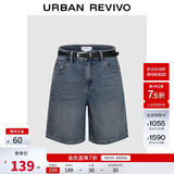 UR2025夏季新款女装复古猫须水洗腰带牛仔短裤UYY850081