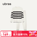 ubras【刘雯同款】慕斯绒条纹保暖加绒家居服套装女加厚加绒睡衣冬季女 女款圆领-白色 M