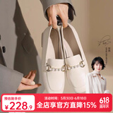 达芙妮官方单鞋女2026春夏新款乐福鞋女低跟时尚淑女穆勒鞋通勤百搭女鞋 米白色（珍珠链条款） 38