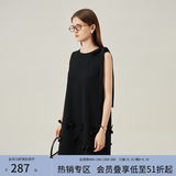 范思蓝恩花梨裙 无袖设计感气质A字连衣裙夏装新款韩版系带蝴蝶结 黑色 L