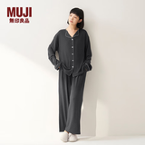 MUJI女式柔软针织前开睡衣套装女士家居服女款女装25年秋季 FD32CC5A 炭灰色 S -M 上装160/84A 下装160/66A