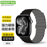 MSSM适用苹果手表表带S12/S11 Apple iWatch手表磁吸表带S10/9/8/SE3/Ultra4硅胶表带 黑配灰44-49