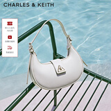CHARLES&KEITH三角扣新月包腋下包单肩包包女包生日礼物送女友CK2-50271205 粉白色Chalk S