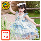 G.duck童装洛丽塔公主裙儿童连衣裙夏季2026生日礼服女童裙子超仙蓬蓬裙 蓝色裙子加拖尾 140
