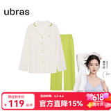 ubras全棉系列纯色开襟家居服睡衣女长袖长裤套装情侣款夏季薄款 【长袖长裤】女款-奶糖白色 M