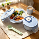 特百惠（Tupperware）可微波加热饭盒 上班族学生午餐便当盒 塑料密封冷藏保鲜饭菜汤碗 圆形分格饭盒3件套-冰水蓝
