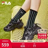 FILA斐乐女鞋跑步鞋情侣同款FLUID猫爪老爹鞋缓震增高厚底休闲运动鞋 黑-BK 36.5