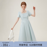 范思蓝恩法式方领连衣裙女2024夏季新款气质收腰褶皱设计感12999 晴空蓝 M