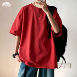 顶峰保罗（Dingfengbaoluo）纯棉短袖男夏季日系纯色宽松透气舒适百搭休闲T恤DF230酒红M