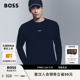 雨果博斯BOSS 男士撞色徽标常规版弹力棉质长袖T恤 001-黑色 S