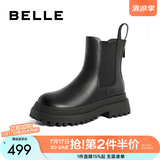 百丽（Belle）厚底烟筒靴女英伦风切尔西靴X2G2DDD3 黑色-毛里 38 (240mm)