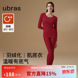ubras羽绒化科技羊毛肌底衣保暖套装恒温打底衫女秋衣秋裤倍暖丝绒红色