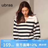 ubras【刘雯同款】慕斯绒条纹保暖加绒家居服套装女加厚加绒睡衣冬季女 小翻领-白色 S