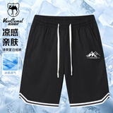 西域骆驼（VANCAMEL）运动短裤男夏季薄款宽松速干篮球裤冰丝休闲五分裤 黑色 XL 
