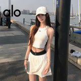 ALO YOGA运动短裙背心夏季女黑色速干瑜伽裙防走光高腰A字网球健身外穿 白色背心+白色短裙 S