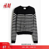 H&M女装毛针织衫夏季慵懒风休闲打底衫短款开衫内搭外套0579541 黑色/白色条纹 M 165/96