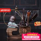 祥业 黑檀木六君子茶具配件实木底座倒流香哥窑紫砂茶宠功夫茶艺组合创意摆件 六君子-琴