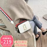 viney牛皮女包时尚单肩包女迷你相机包宽肩带撞色斜挎包韩版包包小方包奢侈品送老婆生日礼物送女友 白红撞