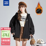 唐狮（TonLion）2026春季新款针织外套女休闲卫衣开衫连帽上衣 加绒款/黑色 L