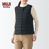 MUJI 女式 便携式 无领 羽绒背心BDC30C2A舒适轻薄保暖蓬松马甲 黑色 L