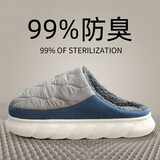 安尚芬居家防臭棉拖鞋男士大码秋冬季加绒室内保暖防滑软厚底地板拖女款 灰蓝 38-39 标准码