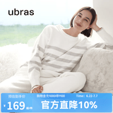 ubras【刘雯同款】慕斯绒条纹保暖加绒家居服套装女加厚加绒睡衣冬季女 女款圆领-拿铁灰色 M