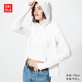 优衣库AIRism高弹力防紫外线拉链连帽开衫女装实测UPF100+483281 00 白色 2XL