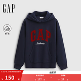 盖璞（GAP）女装春款撞色Logo宽松抓绒套头连帽衫卫衣上衣792499 海军蓝 S (160/84A) 亚洲尺码