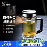 希诺（heenoor）双层玻璃杯男士耐热防烫带把带手柄商务办公玻璃水杯过滤茶杯子 【升级抗菌款】-不锈钢部件420ml