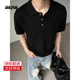 OEMG 老钱风Polo领短袖T恤男士夏季cleanfit宽松百搭通勤上衣针织衫 黑色 【高品质】 XL [建议110-130斤]