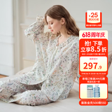 嫚熙（EMXEE）春夏季孕妇哺乳待产睡衣产后月子服产妇产前家居服 密林花信【胸垫款无哺乳口】 XL【7A级抗菌，适穿135斤以上】