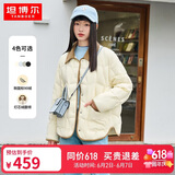 坦博尔羽绒服女短款翻领韩版宽松女士灯芯绒外套TD236266 黄油蜜 165 