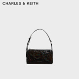 CHARLES&KEITH褶皱手提斜挎小方包腋下包女士生日礼物CK2-80160183 CK2-80160183Prism Noir黑色（新色） S
