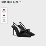 CHARLES&KEITH缎面蝴蝶结尖头高跟凉鞋女生日礼物送女友CK1-60361556 BLACK TEXTURED黑色纹理 37