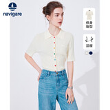 Navigare意大利小帆船女士翻领中袖针织衫修身开衫2324524503 白 S 