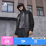 adidas拒水加绒内胆三合一连帽外套男女秋冬阿迪达斯官方轻运动   固态深灰   L