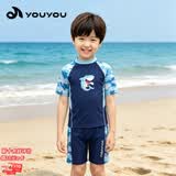 佑游儿童泳衣分体式男童中小童学生男孩防晒夏游泳衣泳裤36324蓝色XL
