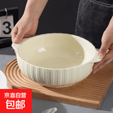 1只10.5英寸竖纹双色碗奶黄色家用洗碗机可用陶瓷餐具汤碗釉下彩 1只10.5英寸双色碗奶黄色