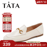 他她（TATA）方头乐福鞋女休闲平底一脚蹬小皮鞋女单鞋春秋款FLC22AM5 米色 40