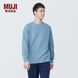 MUJI男式 可水洗棱纹编织圆领毛衣 针织衫 AA0QEA4S 烟熏蓝色 L (175/100A)