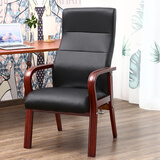 众琛 办公椅麻将椅子家用四脚实木质布艺高靠背椅带扶手电脑椅会议椅 黑色皮革