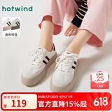 热风（Hotwind）商场同款女鞋厚底板鞋春季新款复古百搭德训鞋运动休闲鞋小白鞋子 88米黑 (布面H14W3315) 40 (250mm)