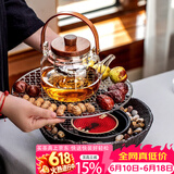 高茗（gaoming）电围炉煮茶家用室内全套网红电陶炉煮茶器煮茶炉中式插电烤茶套装 陶石炉+烤网+素风壶 900ml