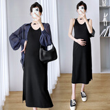 婧麒孕妇装2025春装新款连衣裙上衣开衫吊带长裙子套装春秋季款衣服女 黑色套装【主推款】 XXL
