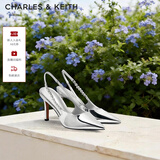 CHARLES&KEITH质感链条尖头高跟凉鞋子女鞋生日礼物送女友CK1-60280377 Silver银色 38 (245)