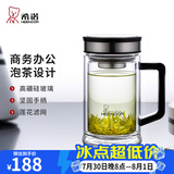 希诺（heenoor）双层玻璃杯男士耐热防烫带把带手柄商务办公玻璃水杯过滤茶杯子 时尚拉丝杯盖-不锈钢部件420ml