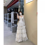 妙恋多波点连衣裙女2026夏季新款法式甜美吊带收腰大摆蛋糕长裙 米杏色波点裙【送围脖】 XL